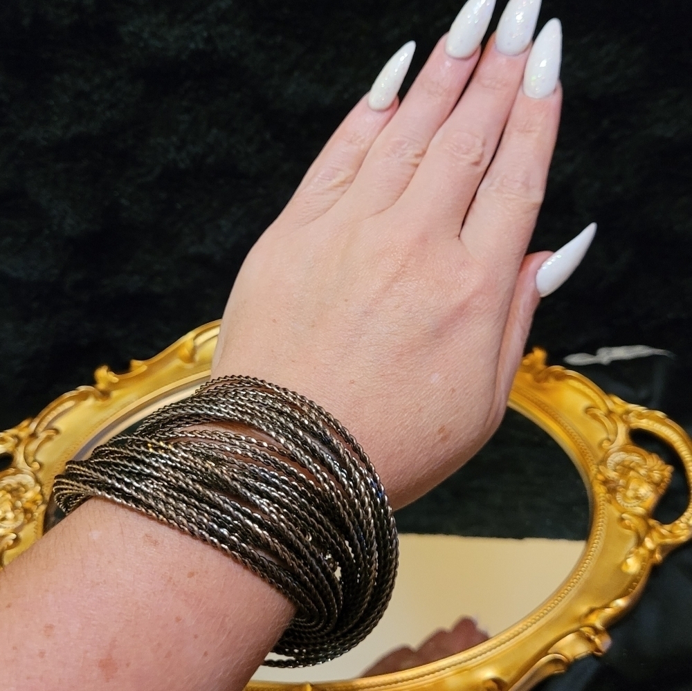 VINTAGE GUNMETAL MULTI-BANGLE TWISTED BRACELET - Picture 9 of 16
